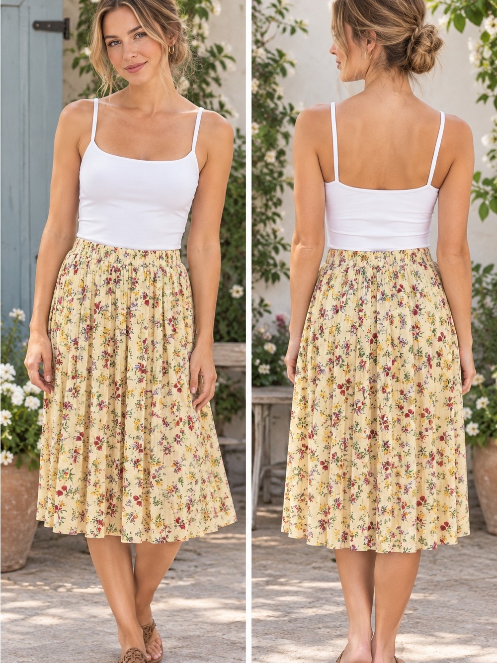 Vintage Susan Bristol Rhapsody Floral Pleated Midi Skirt Womens S